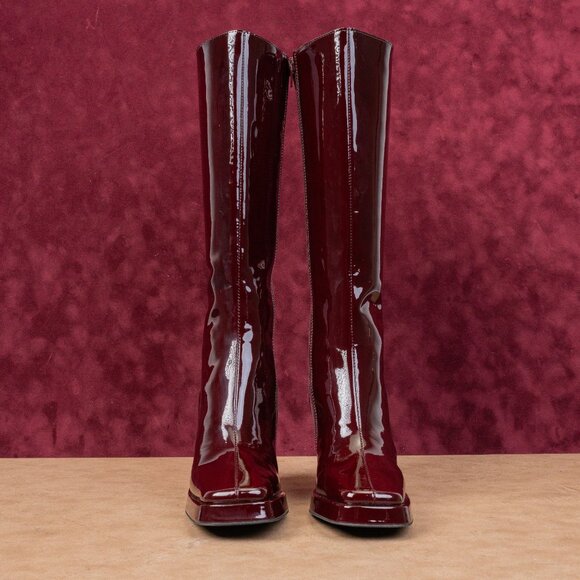 Jeffrey Campbell Women Maximal 90s Square Burgundy Patent Leather Boots sz 5.5 - Picture 3 of 9